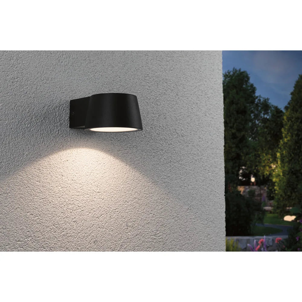 Paulmann 94452 Außenlampe Wand dunkelgrau warmweiß 3000K leuchtend warm an aussenfassade