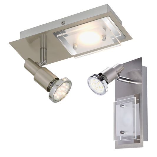 LED Wand- und Deckenleuchte 2flg COMBINATA Metall-Glas matt-nickel – Strahler / Spotbeleuchtung
