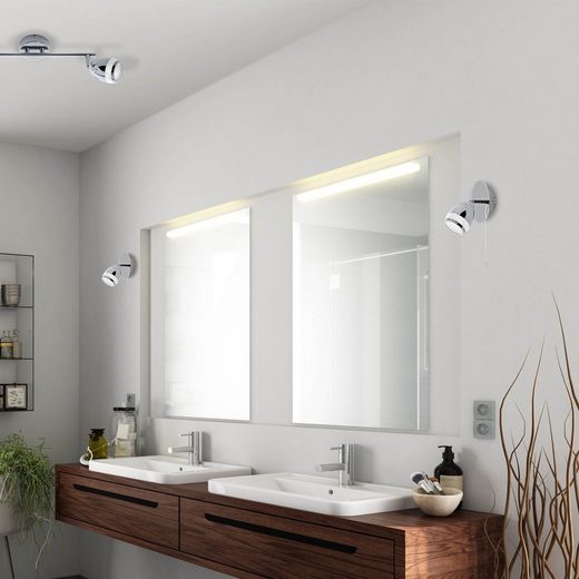 Wandlampe LED mit Zugschalter Chrom Leselampe Glitzer IP44