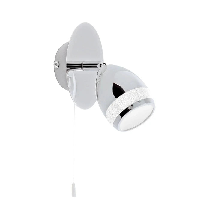 Wandlampe LED mit Zugschalter Chrom Leselampe Glitzer IP44