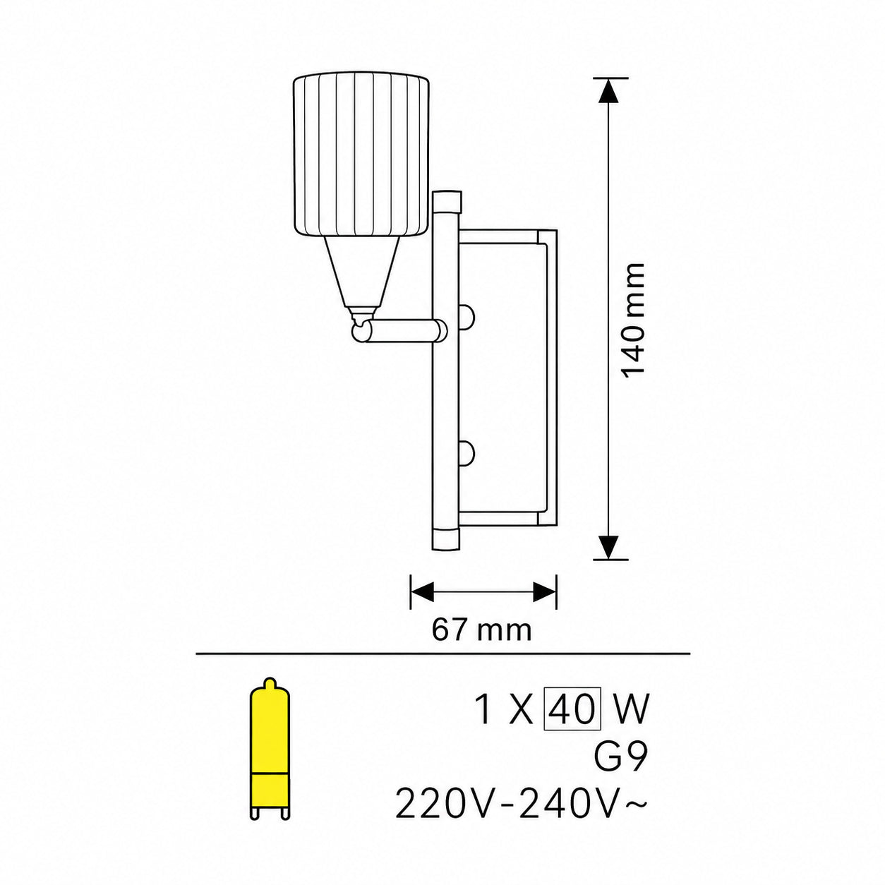 Kleine Wandleuchte Spira Messing mit geriffelten Glas klar G9 dimmbar wandfackel gold mit lampenglas klar eglo 83747 14cm hoch 6,7cm auslage 230V g9 max 40w
