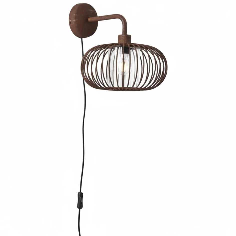 Wandlampe Willard Käfig Industriestil rostfarben mit Schalter und Stecker E27 – Wandleuchte LED