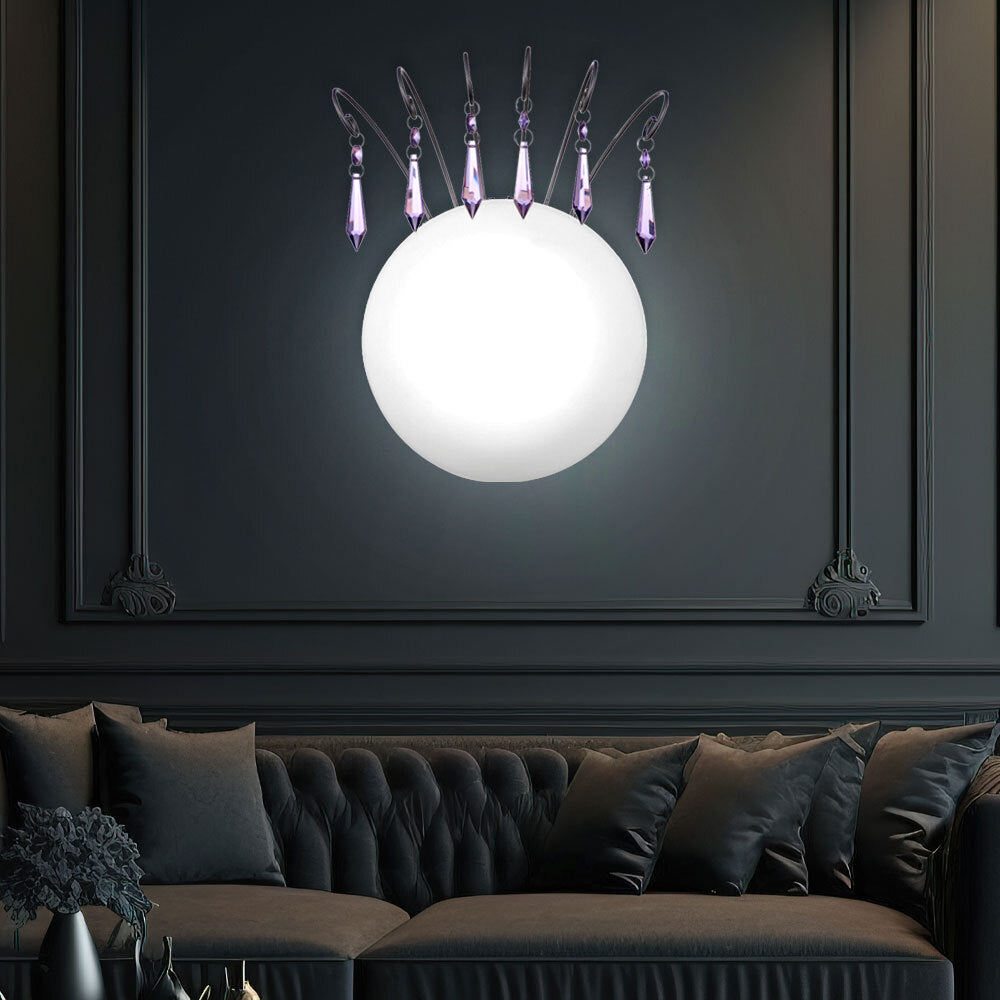 wandlampe kinderzimmer mädchen princess runde wandleuchte aus glas mit lila kristallen