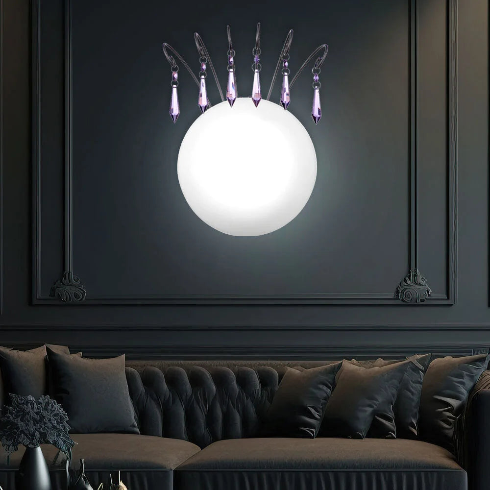 wandlampe kinderzimmer mädchen princess runde wandleuchte aus glas mit lila kristallen