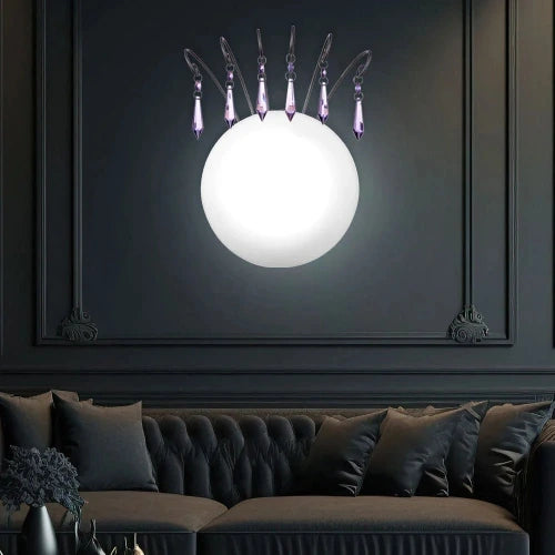 wandlampe kinderzimmer mädchen princess runde wandleuchte aus glas mit lila kristallen
