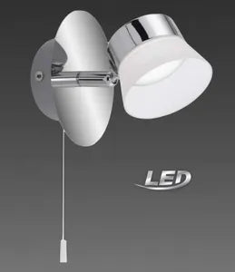Wandlampe LED mit Schalter zum ziehen  ip44 feuchtraum badezimmer lampe am waschbecken briloner 2209-018 spiegellampe mit zugschalter chrom mit matten weißen Lampenschirm aus Kunststoff