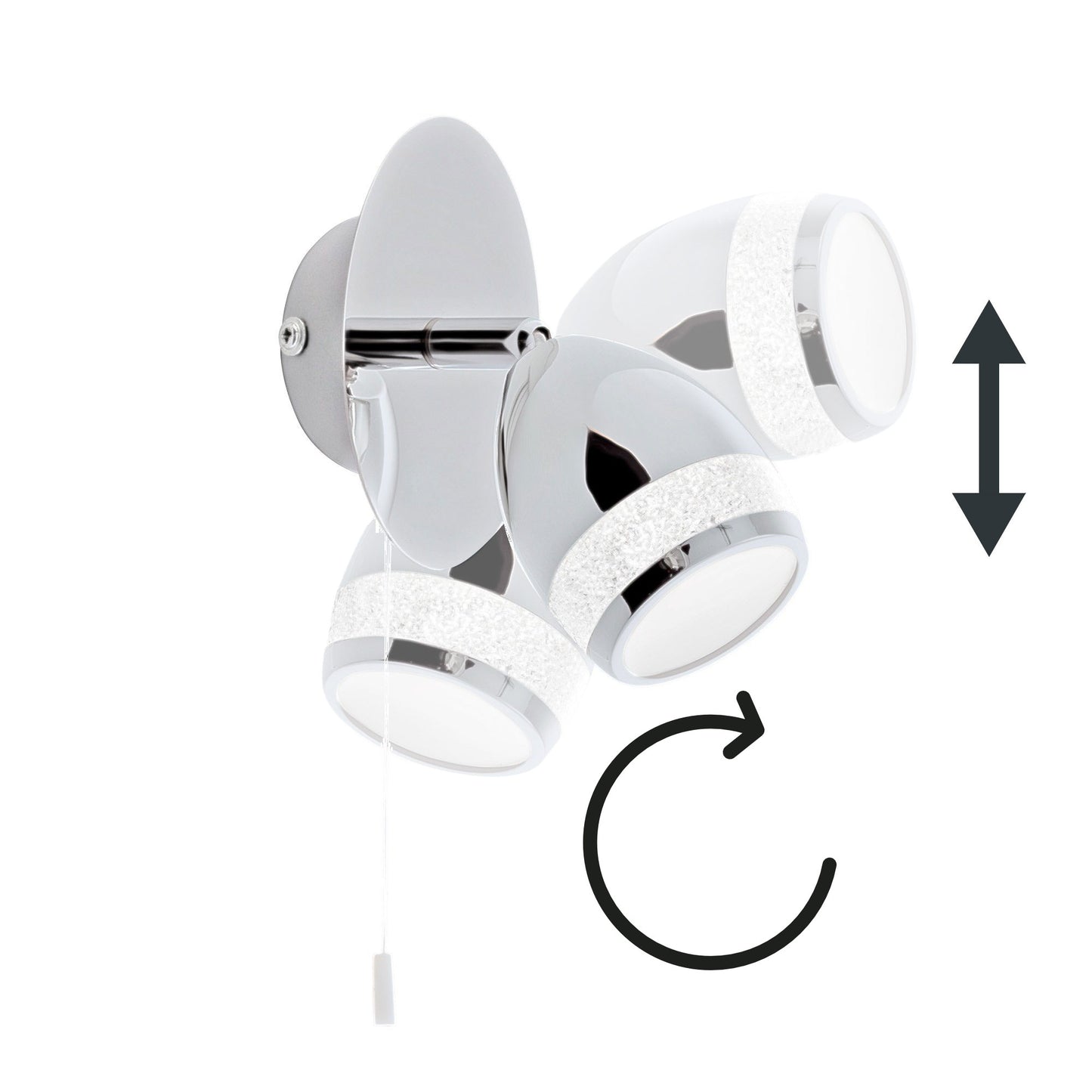 Wandlampe LED mit Zugschalter Chrom Leselampe Glitzer IP44