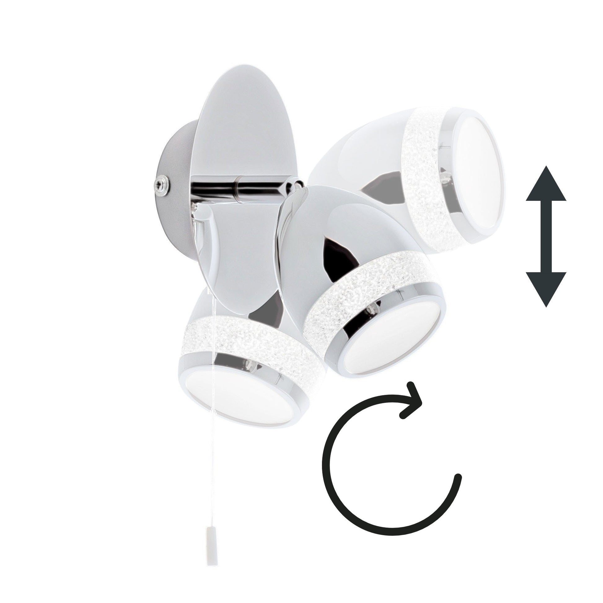 Wandlampe LED mit Zugschalter Chrom Leselampe Glitzer IP44