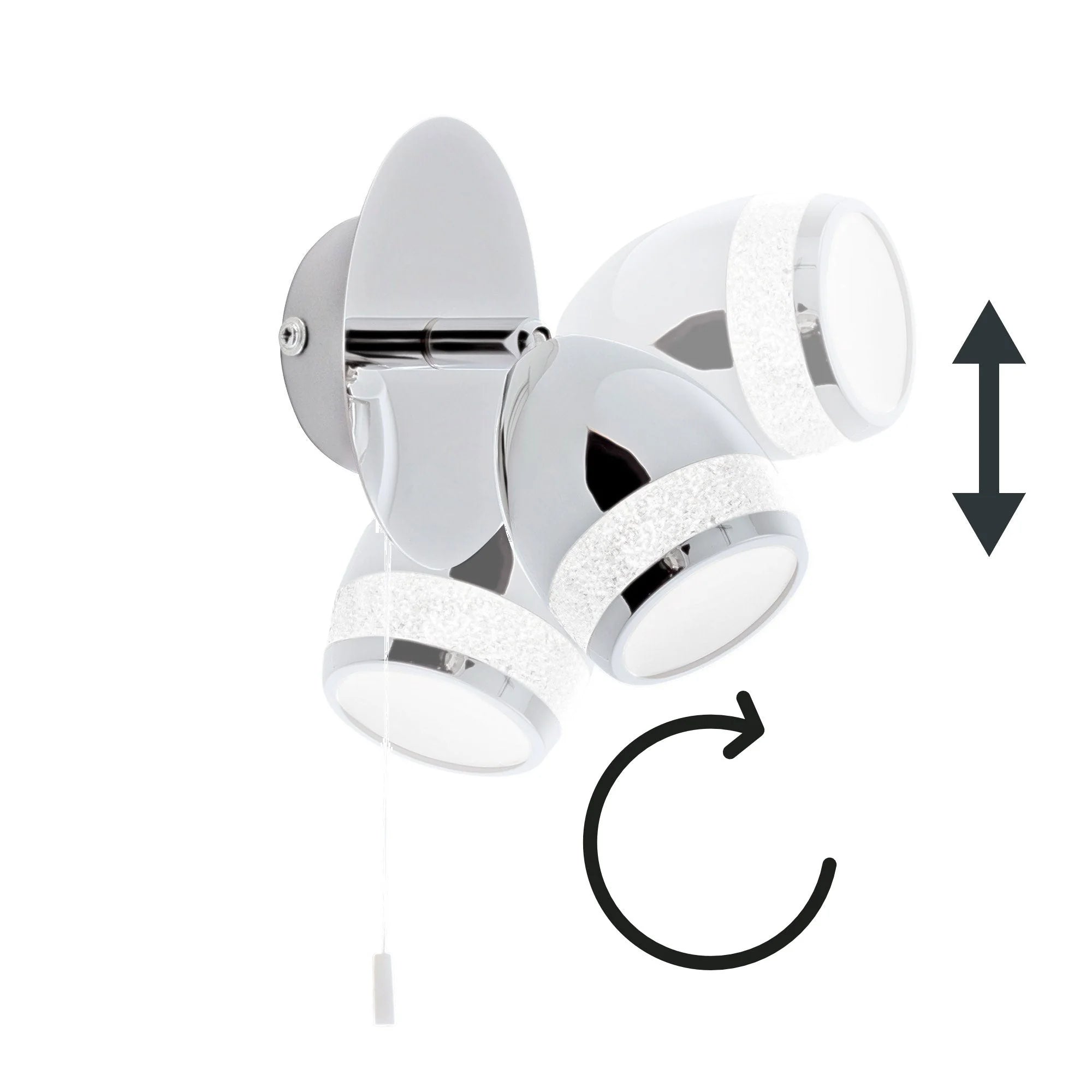 Wandlampe LED mit Zugschalter Chrom Leselampe Glitzer IP44