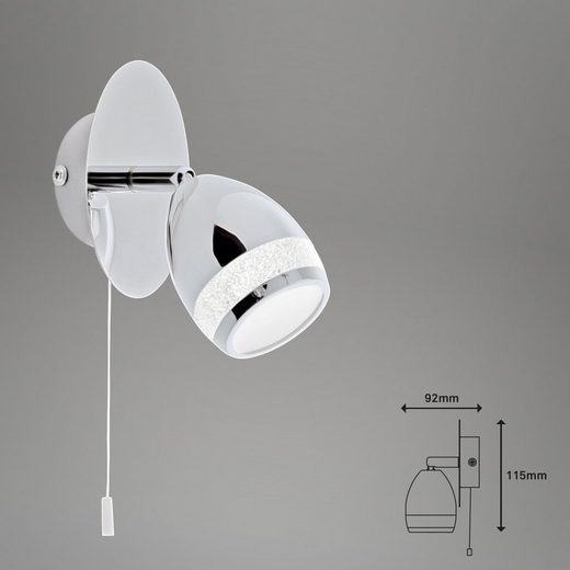 Wandlampe LED mit Zugschalter Chrom Leselampe Glitzer IP44
