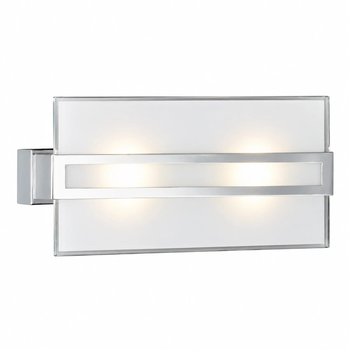Flache LED Glaswandleuchte in Chrom mit satiniert weißem Glas und transparentem Rand – Honsel Luz 29852