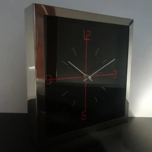 Wanduhr chrom Küchenuhr eckig schwarz Nextime 2731zw