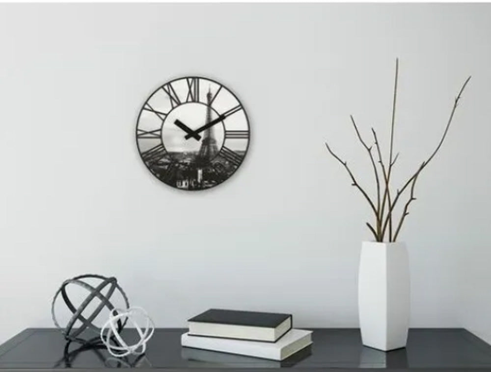 Wanduhr schwarz weiß grau 39cm Paris Romantik 3D römische Ziffern