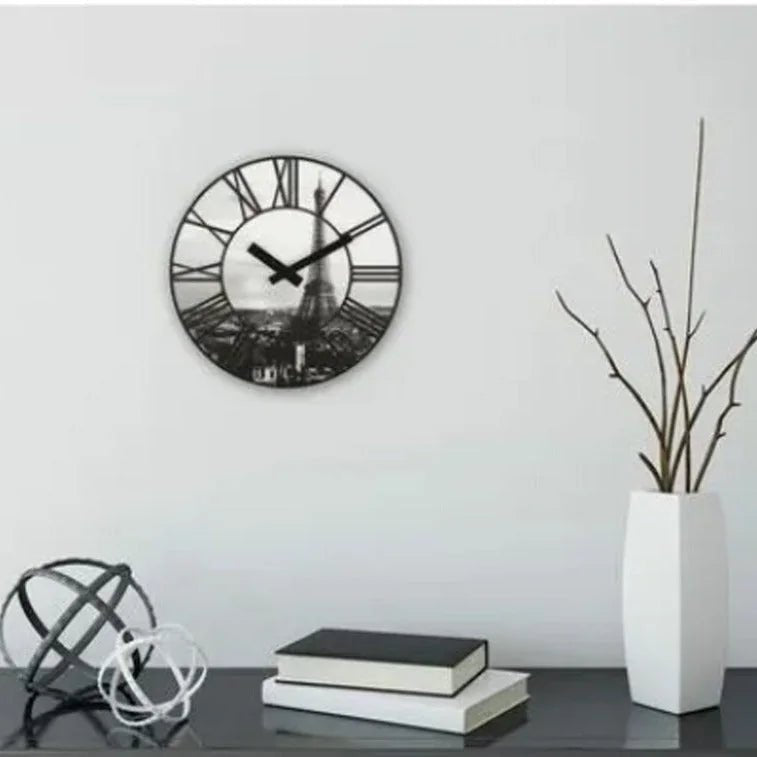 Wanduhr schwarz weiß grau 39cm Paris Romantik 3D römische Ziffern