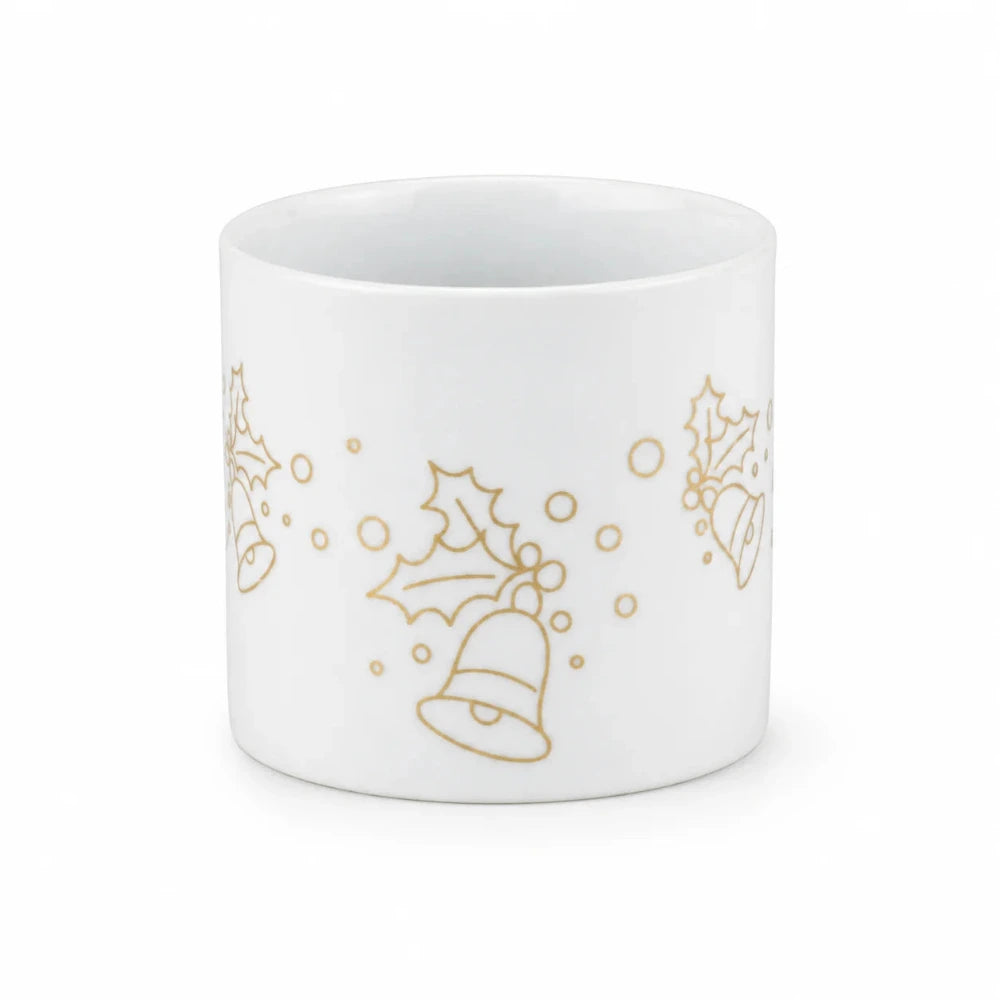 Weihnachtlicher Sompex Teelichthalter aus weißem Porzellan mit goldenem Glocken- und Stechpalmen-Dekor