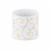 Weihnachtliches Teelichtglas aus weißem Porzellan mit goldenem Stern- und Rankenmotiv, 6,5 cm