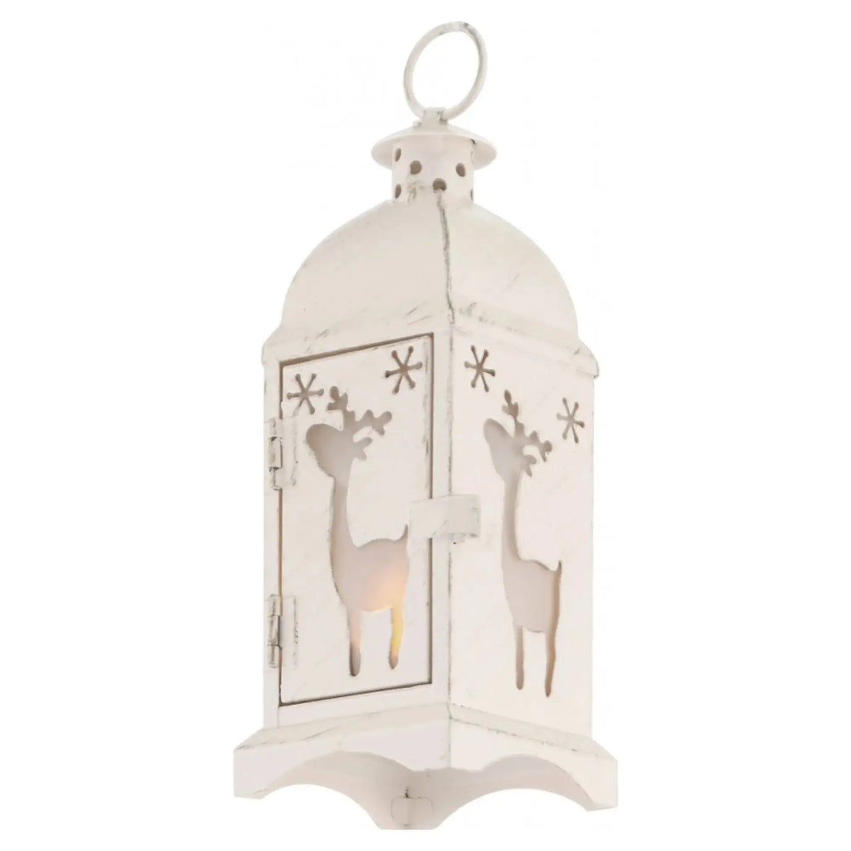 Tischlaterne mit LED Teelicht Elch Weiß-Gold 19 cm – Windlicht und Winterdeko