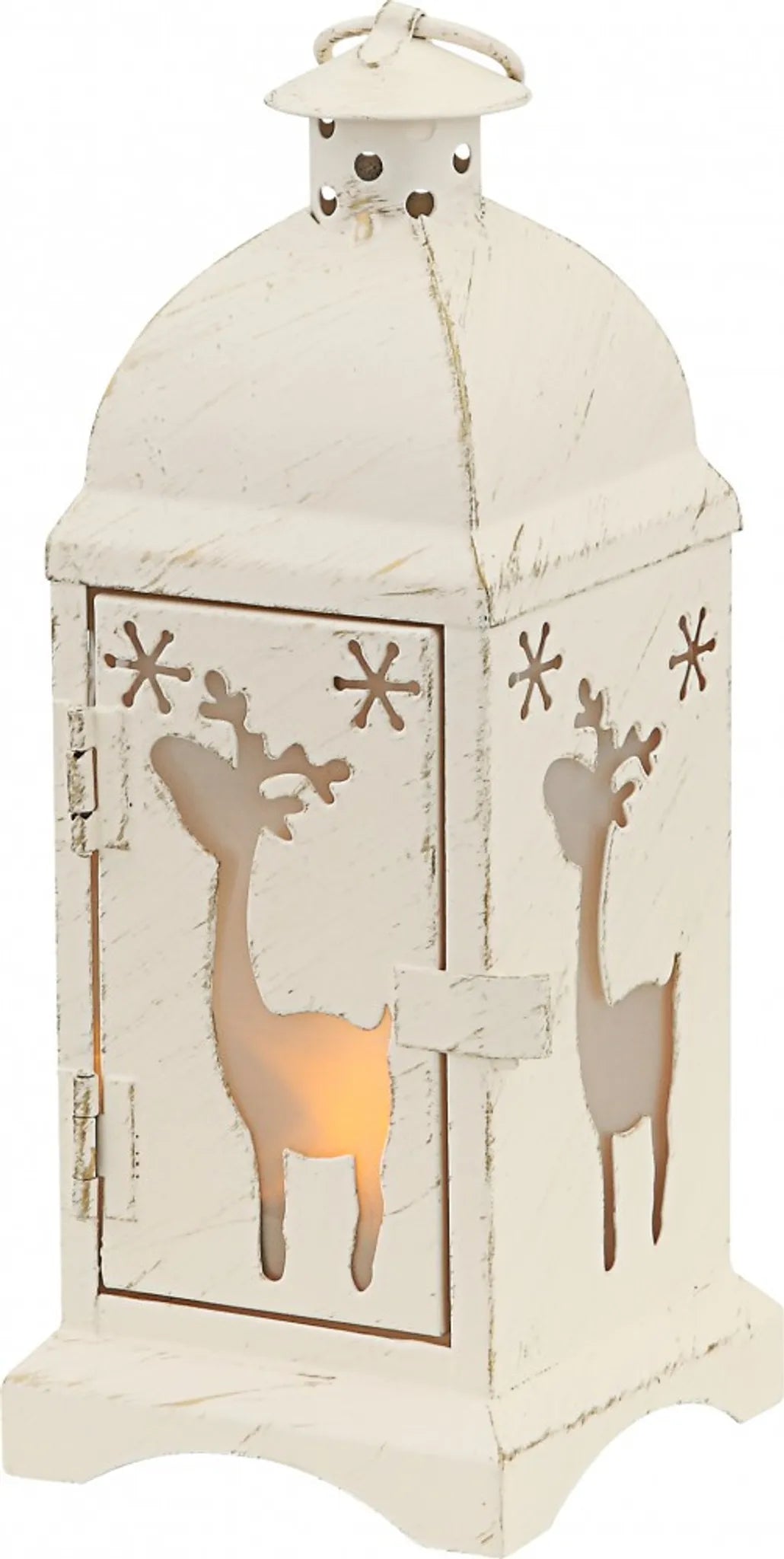 Tischlaterne mit LED Teelicht Elch Weiß-Gold 19 cm – Teelichthalter & Weihnachtsdeko