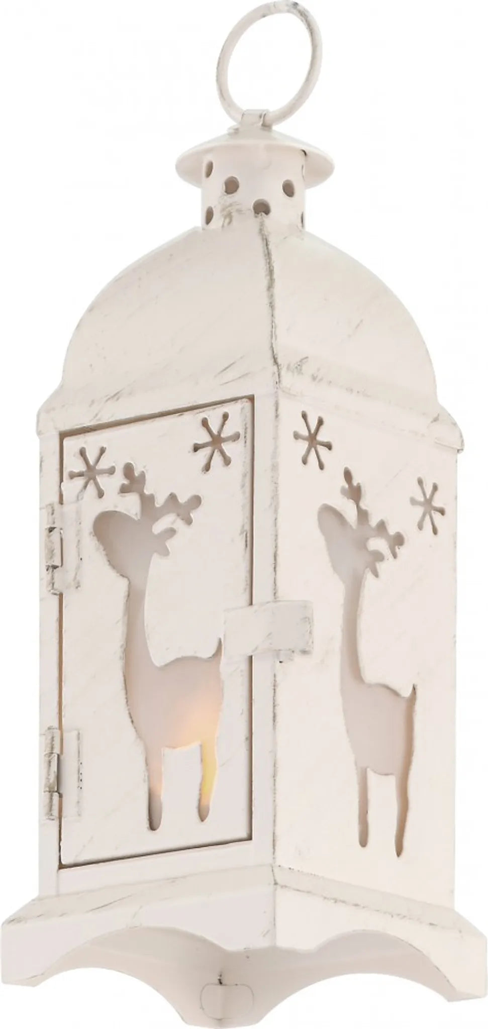 Tischlaterne mit LED Teelicht Elch Weiß-Gold 19 cm – Windlicht und Winterdeko