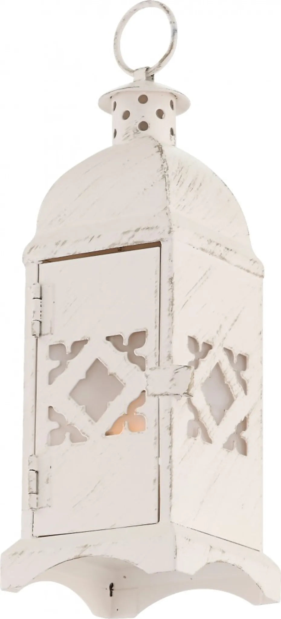 Tischlaterne Ornament 19 cm – Weiß-Gold – Teelichthalter Weihnachtsdeko shabby chic