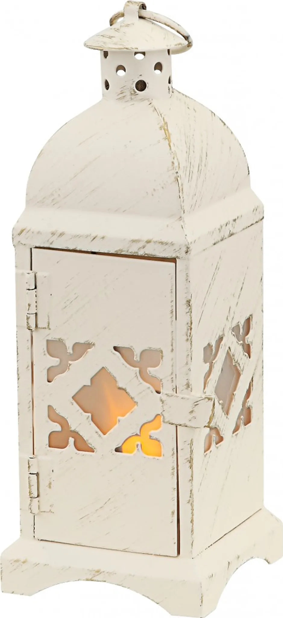 Tischlaterne Ornament 19 cm – Weiß-Gold – Teelichthalter Weihnachten shabby chic