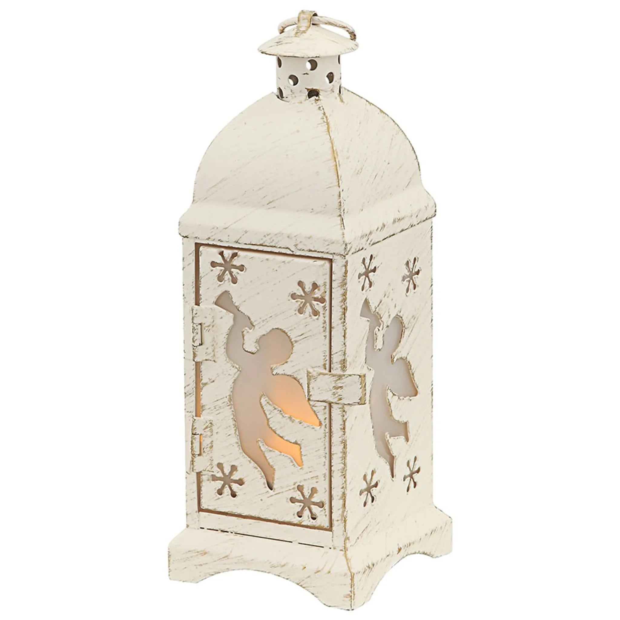 Klassische Tischlaterne Reh Weiß-Gold 19 cm – Landhaus Teelichthalter & Weihnachtsdeko