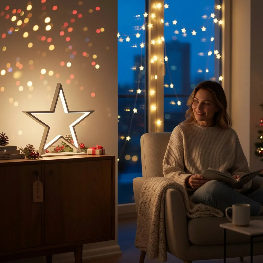 Sompex LED-Stern als Winter- und Weihnachtsdeko im Wohnzimmer.