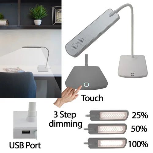 LED Schreibtischlampe Touch dimmbar silber weiß mit USB Anschluss Tischlampe