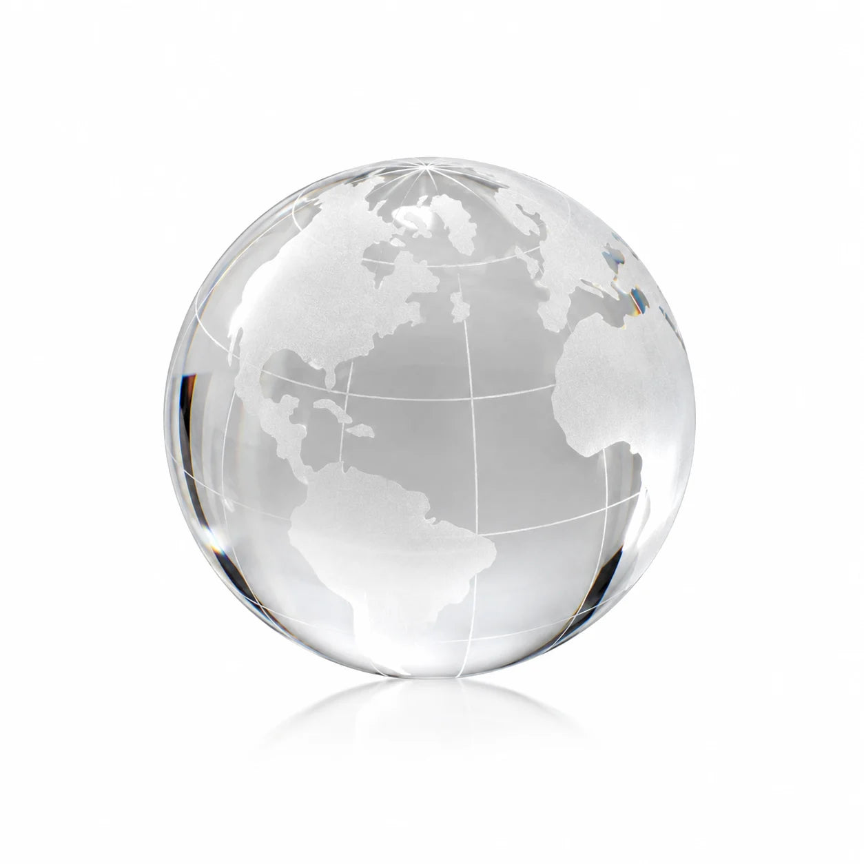 Globus Glaskugel 7 cm aus klarem Vollglas mit geätzter Weltkarte als Design-Dekokugel