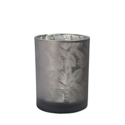Windlicht Vase aus Glas grau mit Blattmuster 10cm Glas