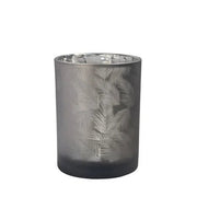 Windlicht Vase aus Glas grau mit Blattmuster 10cm Glas