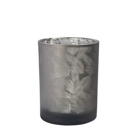 Windlicht Vase aus Glas grau mit Blattmuster 10cm Glas