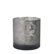 Windlicht Vase aus Glas grau mit Blattmuster 15cm Glas