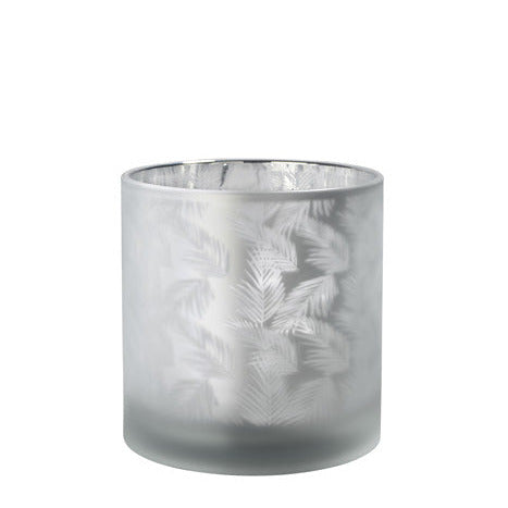 Windlicht Vase aus Glas weiß silber mit Farn 15cm Glas