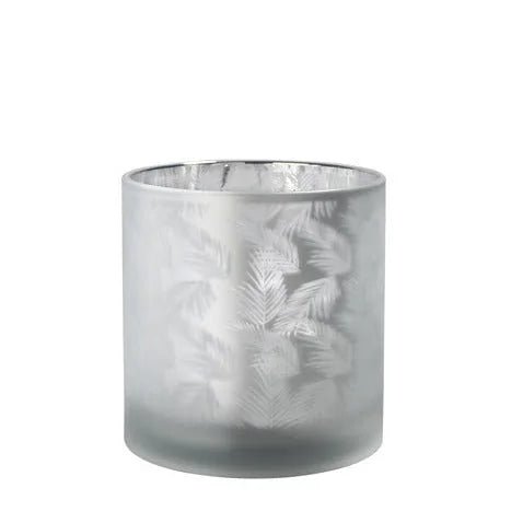 Windlicht Vase aus Glas weiß silber mit Farn 15cm Glas