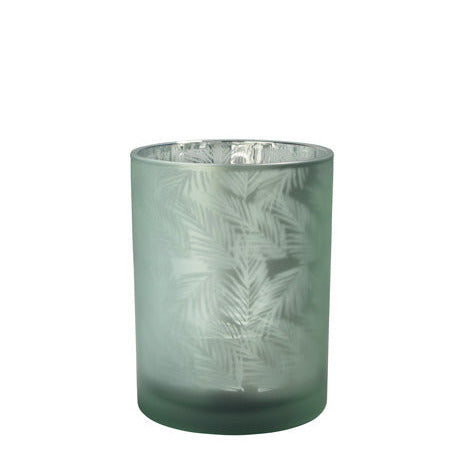 Windlicht Vase aus Glas grün silber mit Blattmuster 10cm Glas