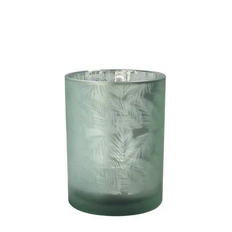 Windlicht Vase aus Glas grün silber mit Blattmuster 10cm Glas
