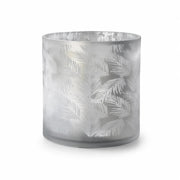 Windlicht Vase aus hellgrau-weißem Glas mit silberner Innenseite und dekorativem Farn-Blattmuster von Sompex