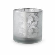 Windlicht Vase aus weiß-silbernem Glas mit dekorativem Farnmotiv, 15 cm hoch