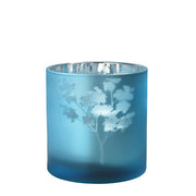 Windlicht Vase aus Glas blau silber mit Blumenmuster 15cm Glas