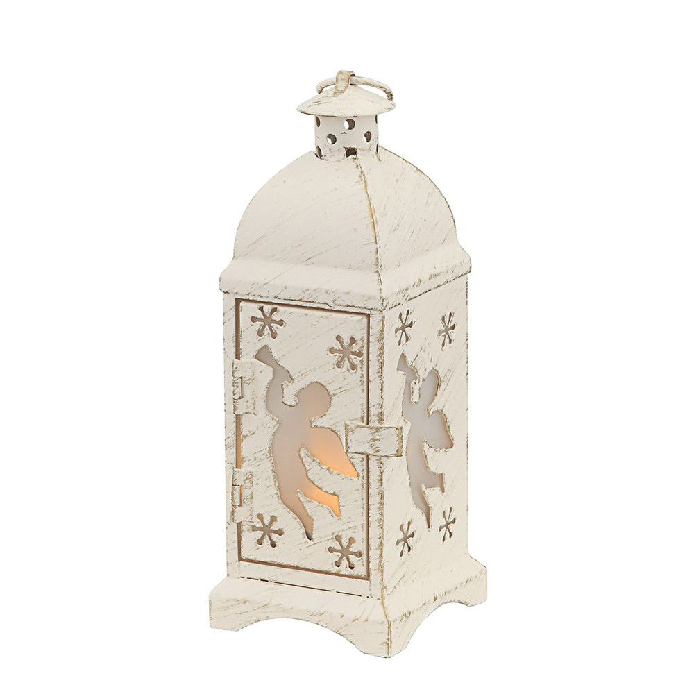 Klassische Tischlaterne Tannenbaum 19 cm – Teelichthalter Weiß-Gold Weihnachtsdeko