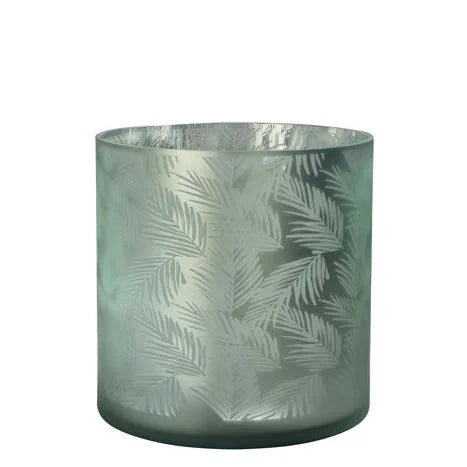 Vase Übertopf aus Glas grün silber mit Blattmuster 24,5cm Glas