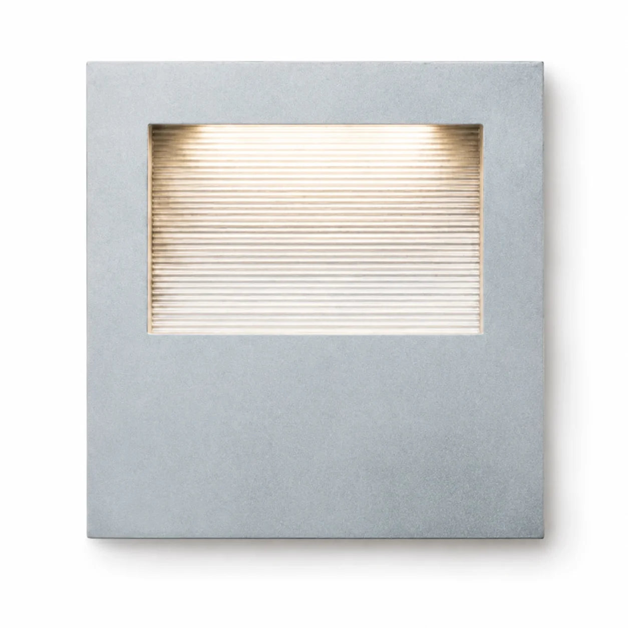 Eckige XXL LED Wandeinbauleuchte Stella in Silber mit warmweißem 3000K Licht auf weißem Hintergrund