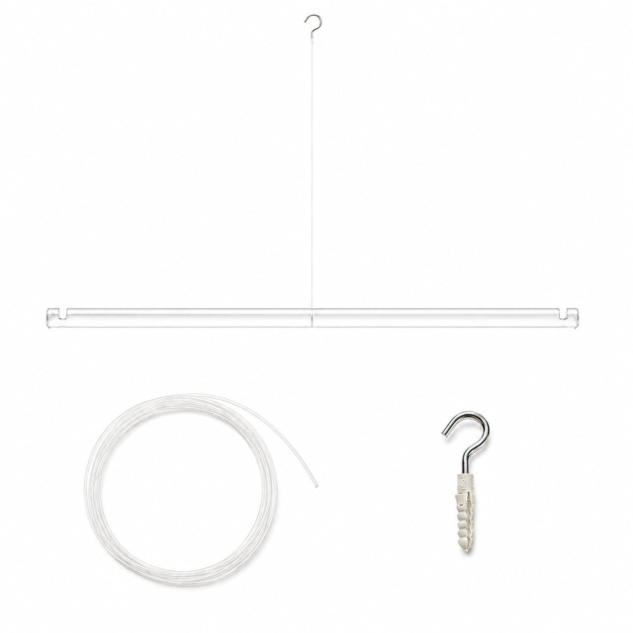 Transparente Acryl-Zwischenaufhängung für 12V LED- und Halogen-Seilsysteme mit 1 m Nylonschnur und Deckenhaken