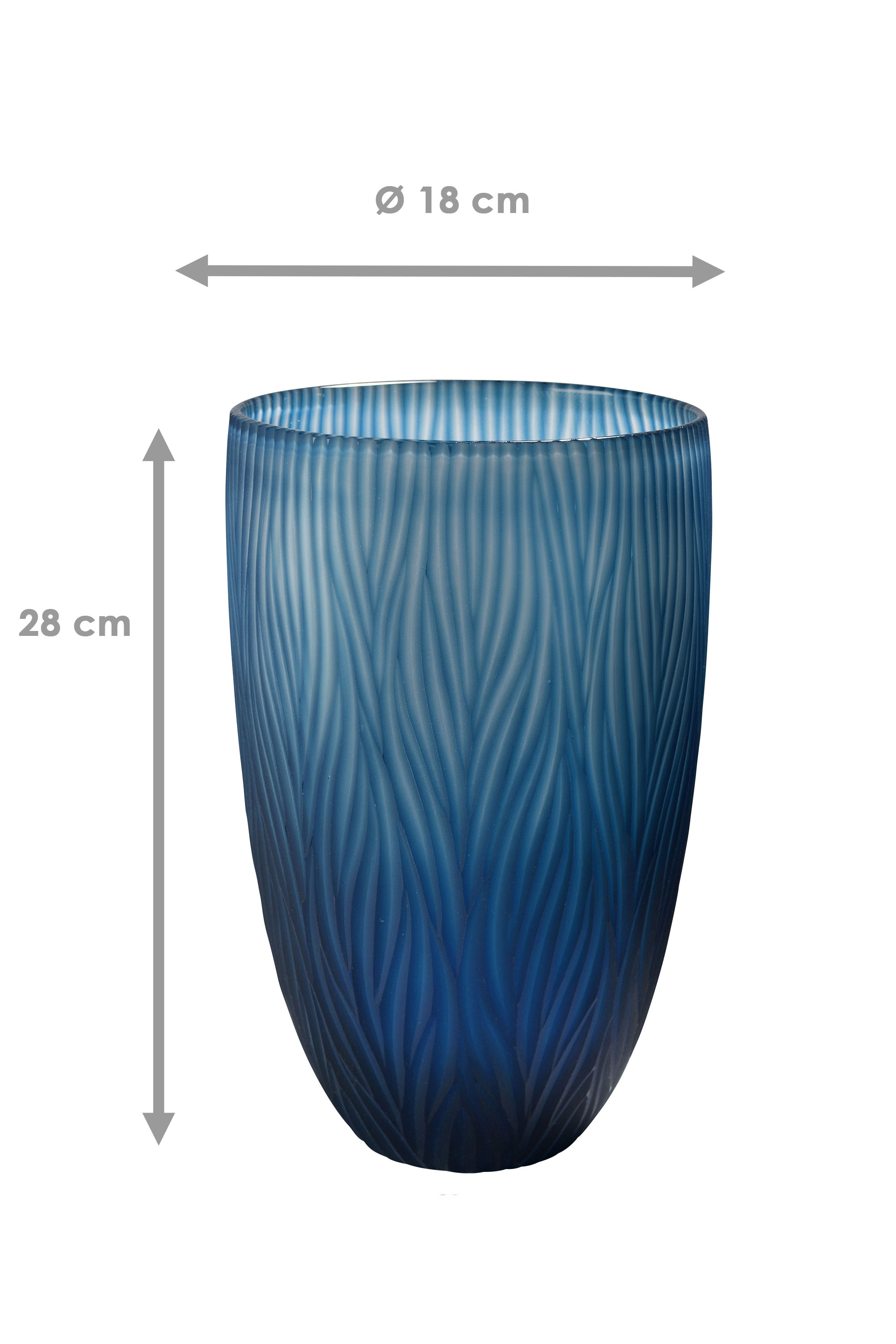 Schmale Glasvase Blau 28 cm – Mundgeblasen & handgeschliffen – Boho Deko-Vase mit Frost-Finish & Wellenmuster für Blumen & Pampasgras Schmale Glasvase Blau 28 cm – Mundgeblasen & handgeschliffen – Boho Deko-Vase mit Frost-Finish & Wellenmuster für Blumen & Pampasgras