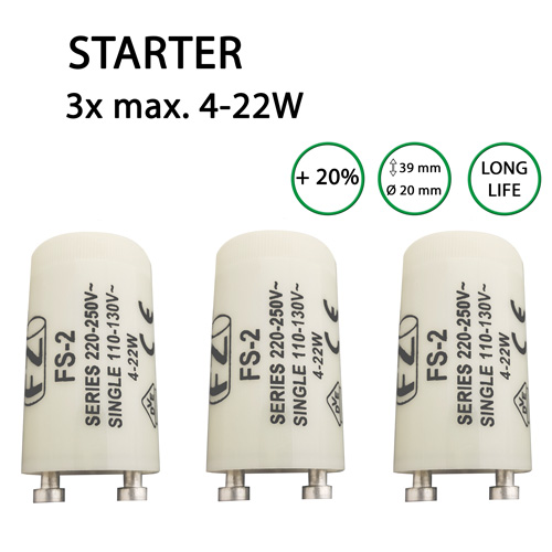 3x Starter für Leuchtstoffröhren Leuchtstofflampen 4-22W