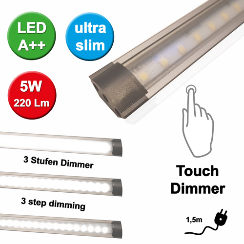 LED Lichtleiste mit 3 Stufen Touch Dimmer 30cm ultra flach