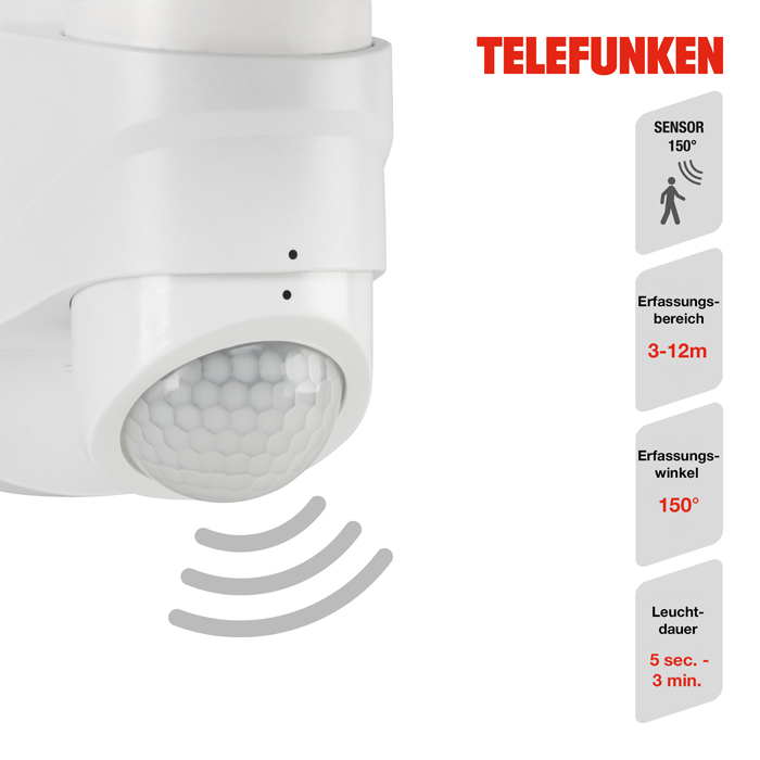 telefunken-led-sensor-aussenstrahler-weiss-503e399831bff7e9dbff53d5bf7ae8de LED Außenleuchte mit Bewegungssensor für Außen weiß 1600 Lm IP44 Telefunken 304306TF