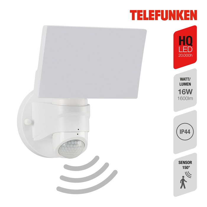 telefunken-led-sensor-aussenstrahler-weiss-4d0d47db326e3bf31254fa16bfde961e LED Außenleuchte mit Bewegungssensor für Außen weiß 1600 Lm IP44 Telefunken 304306TF