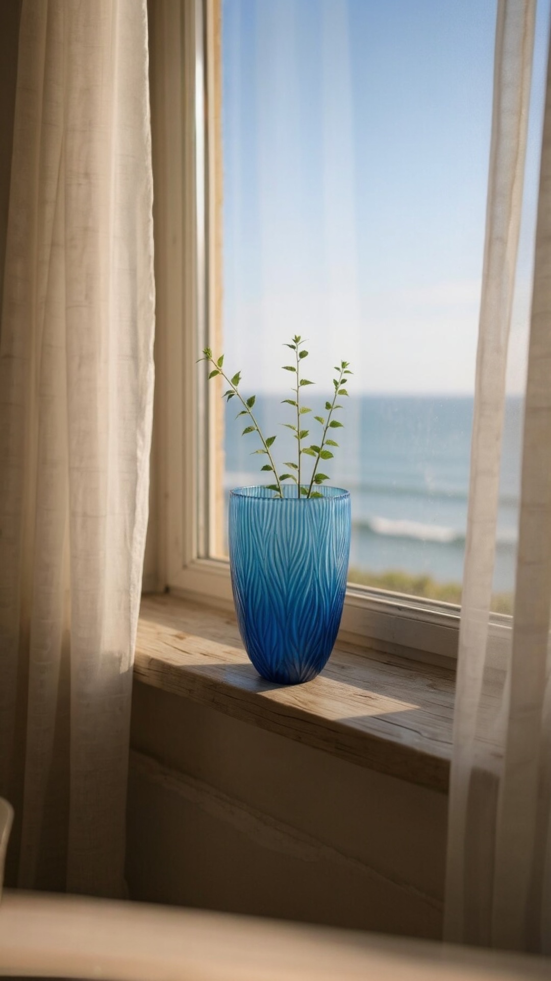Schmale Glasvase Blau 28 cm – Mundgeblasen & handgeschliffen – Boho Deko-Vase mit Frost-Finish & Wellenmuster für Blumen & Pampasgras Schmale Glasvase Blau 28 cm – Mundgeblasen & handgeschliffen – Boho Deko-Vase mit Frost-Finish & Wellenmuster für Blumen & Pampasgras